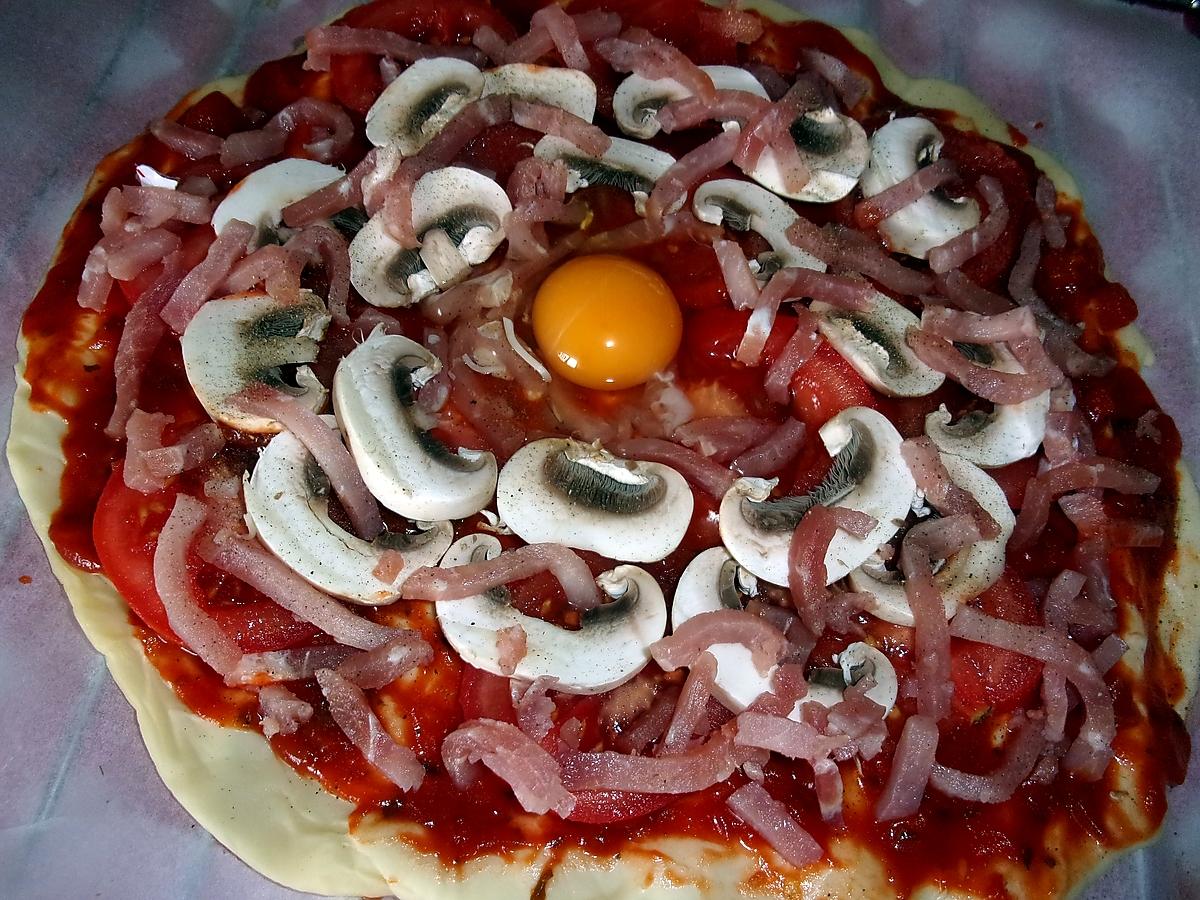 recette Pizza aux champignons,bacon,mozzarella.