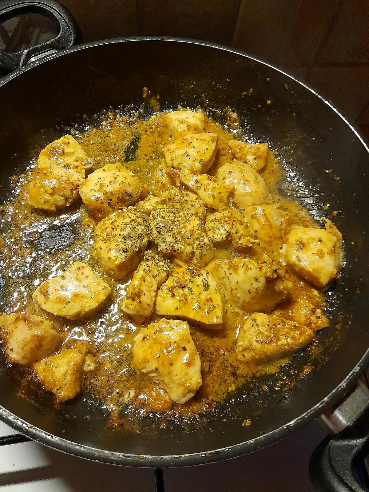 recette Aiguillettes de poulet à la moutarde, au miel et au curry