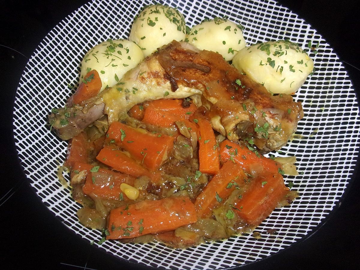 recette Cuisses de poulet au curry,et carottes,p de terre au cookéo.