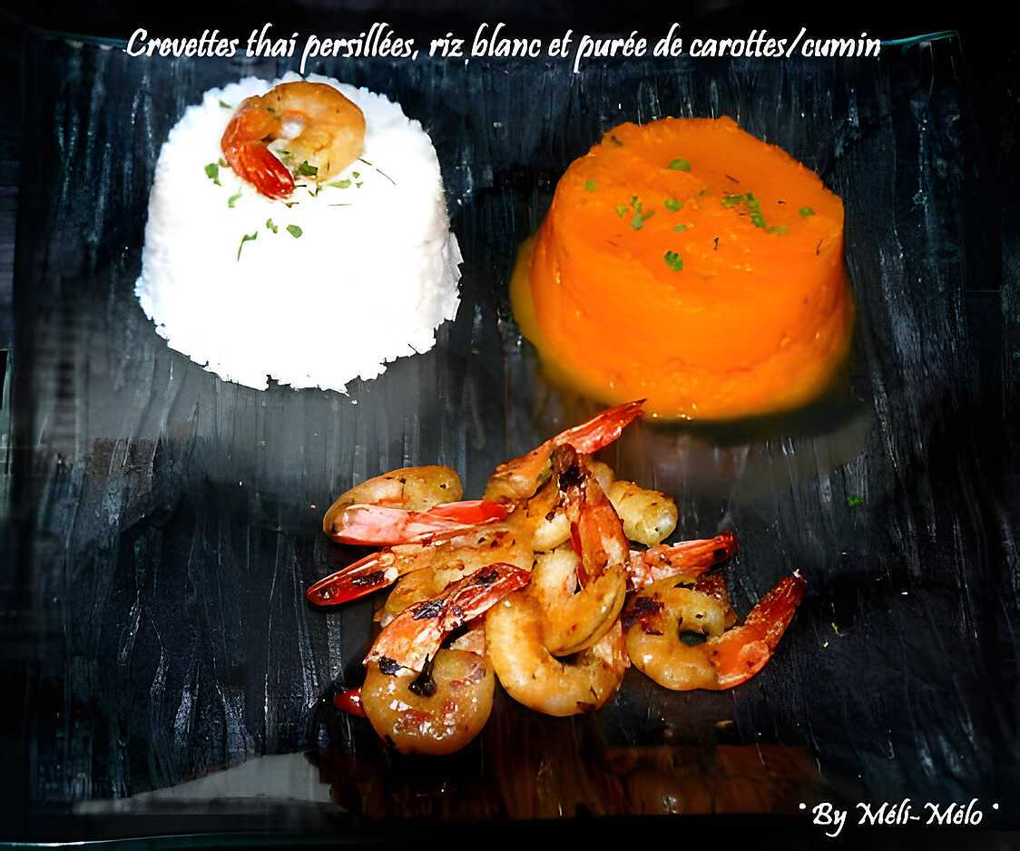 Crevettes thai persillées et Purée de carottes/cumin