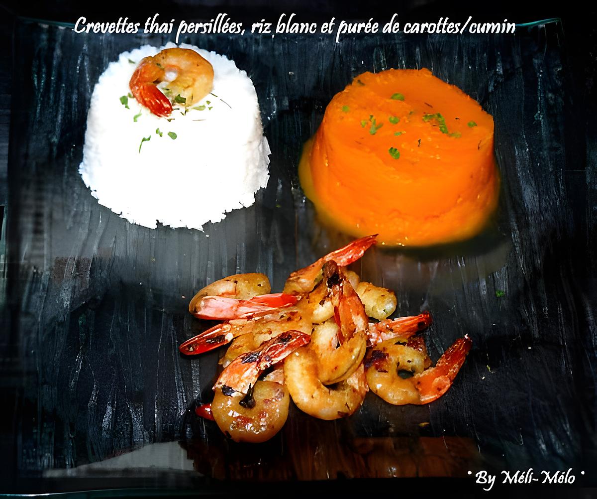 recette Crevettes thai persillées et Purée de carottes/cumin