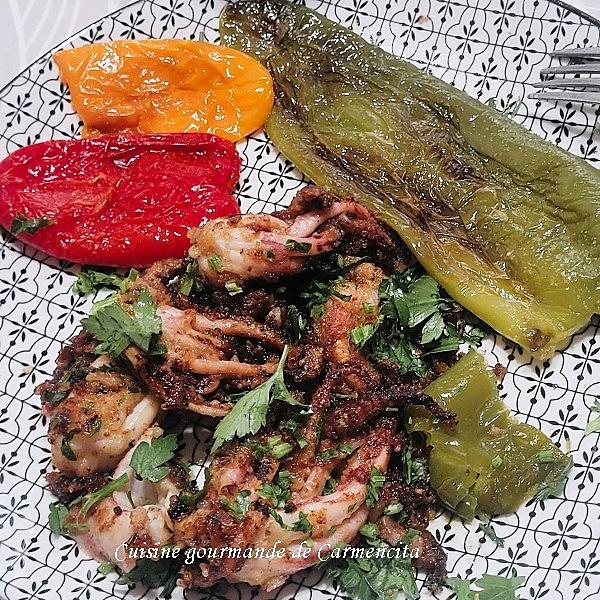 recette Tentacules d'encornets en persillade et poivrons frits