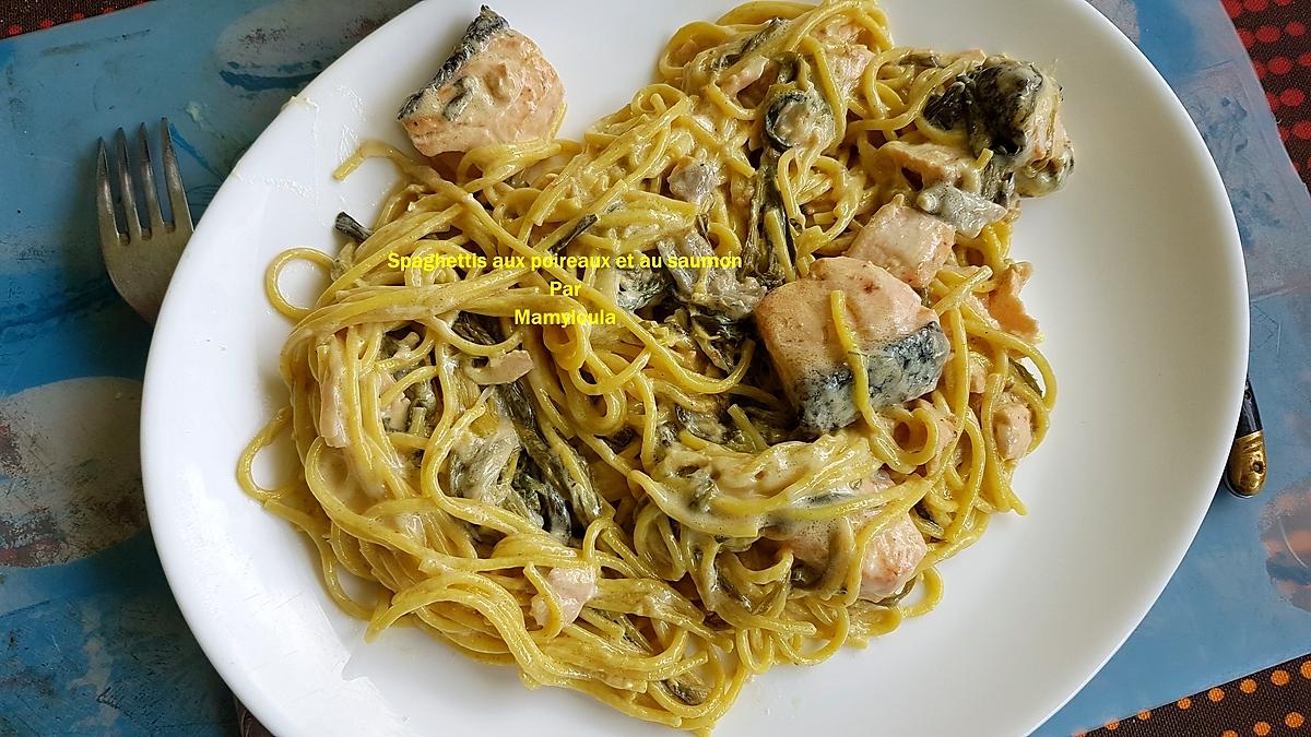 recette Spaghettis aux poireaux et au saumon