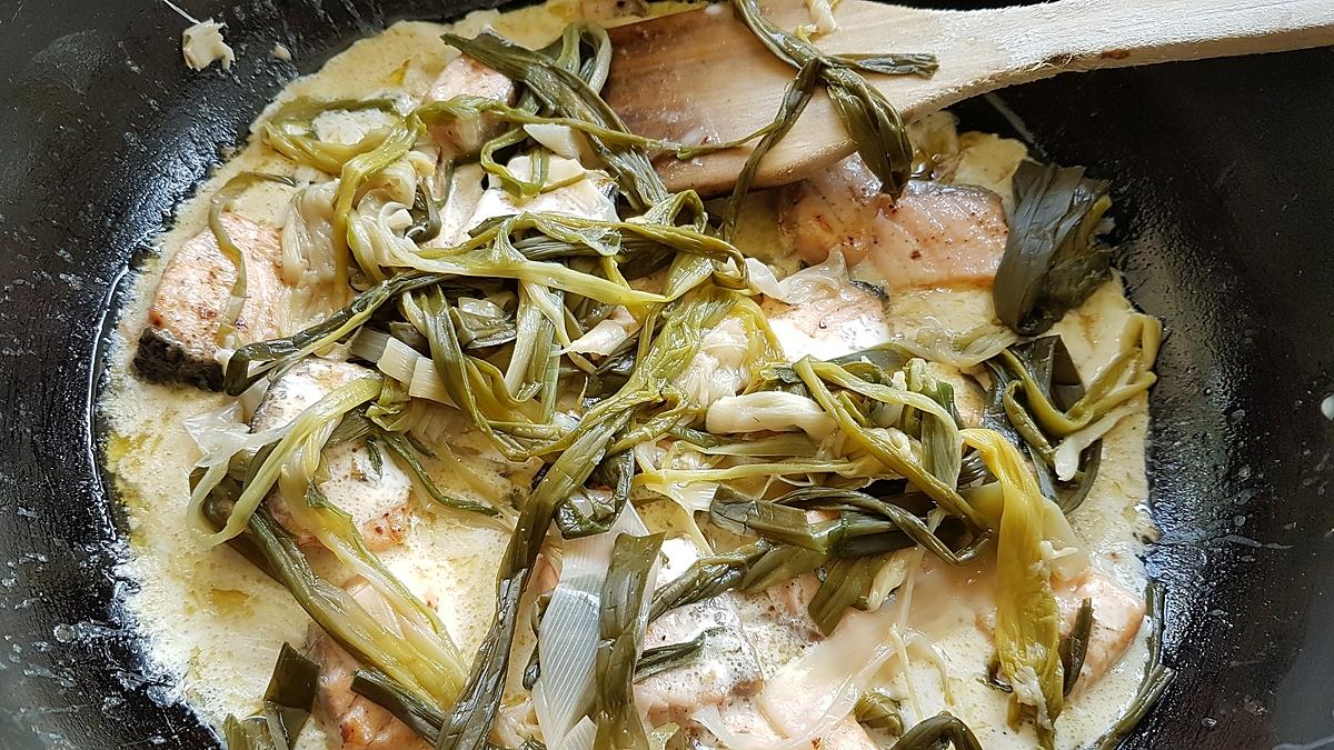recette Spaghettis aux poireaux et au saumon