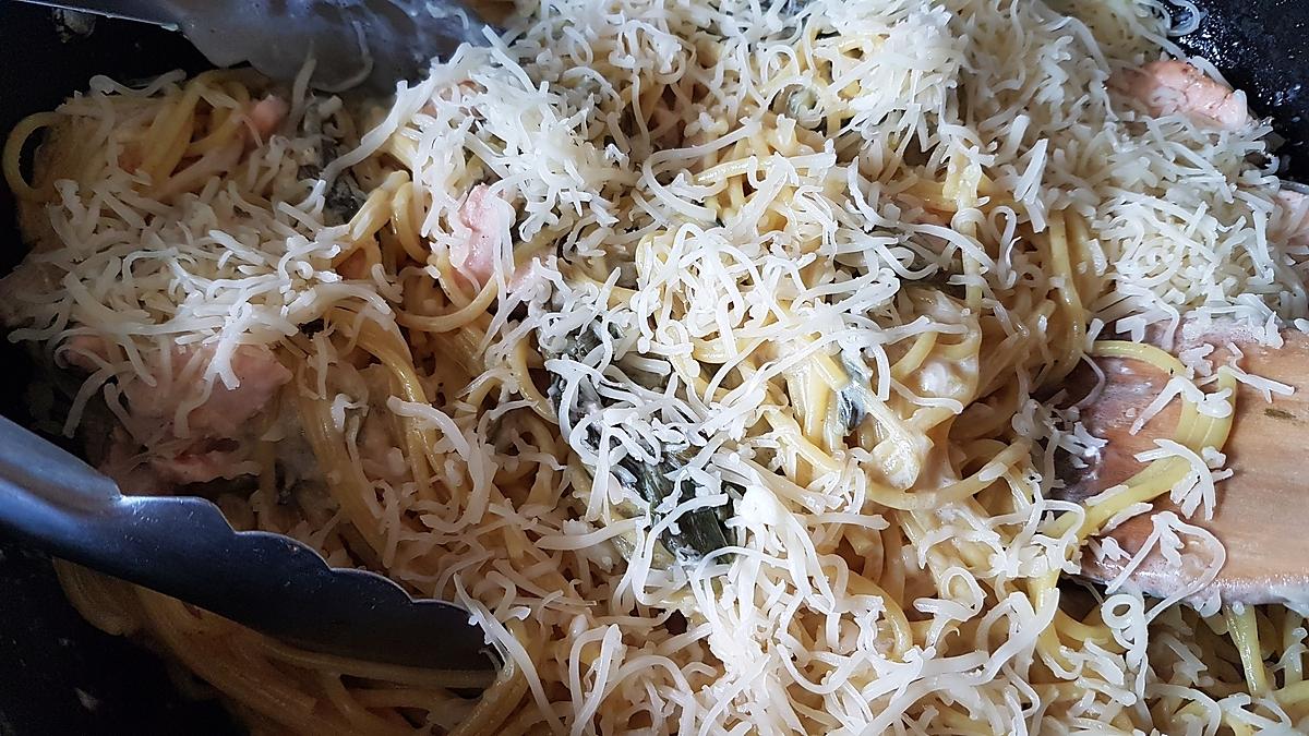 recette Spaghettis aux poireaux et au saumon