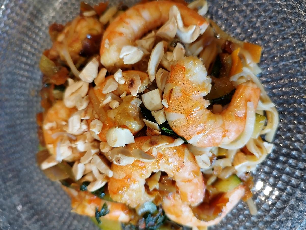 recette Nouilles de riz aux crevettes et légumes