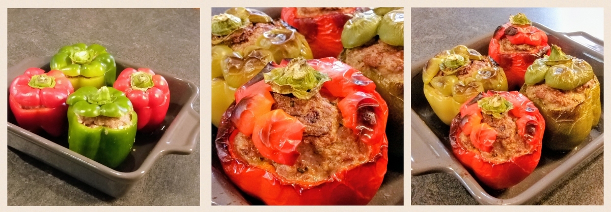 recette POIVRONS FARCIS BOULGOUR/VEAU/ LÉGUMES.