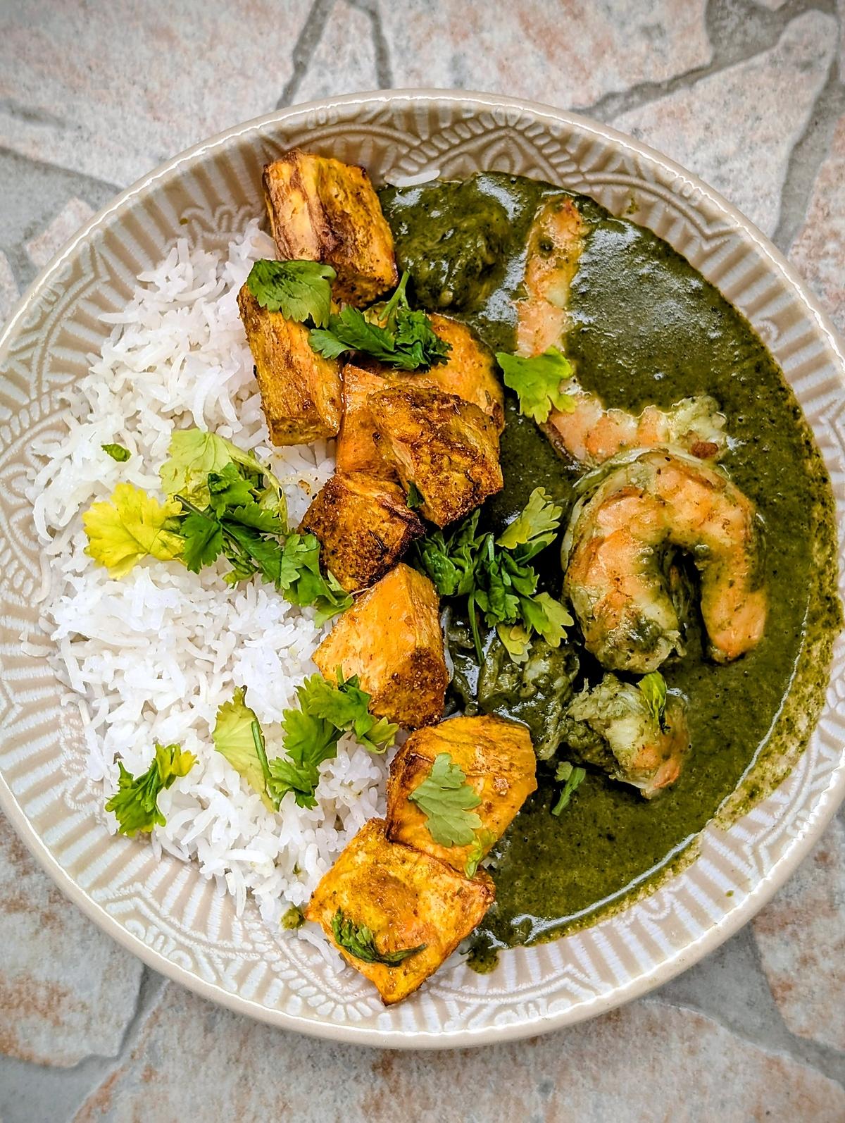 recette Palak Crevettes ( plat indien aux épinards)