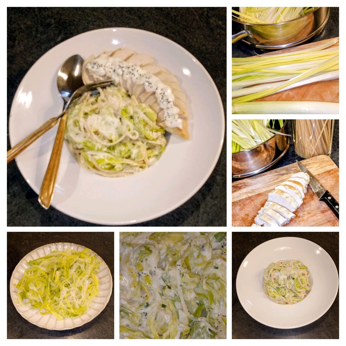 recette LINGUINE/POIREAUX/CRÈME/POULET.