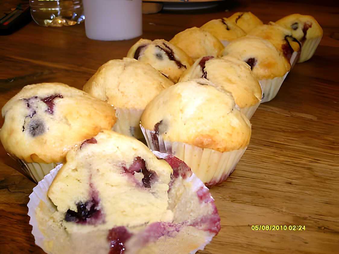 Muffins aux chocolat blanc et myrtilles