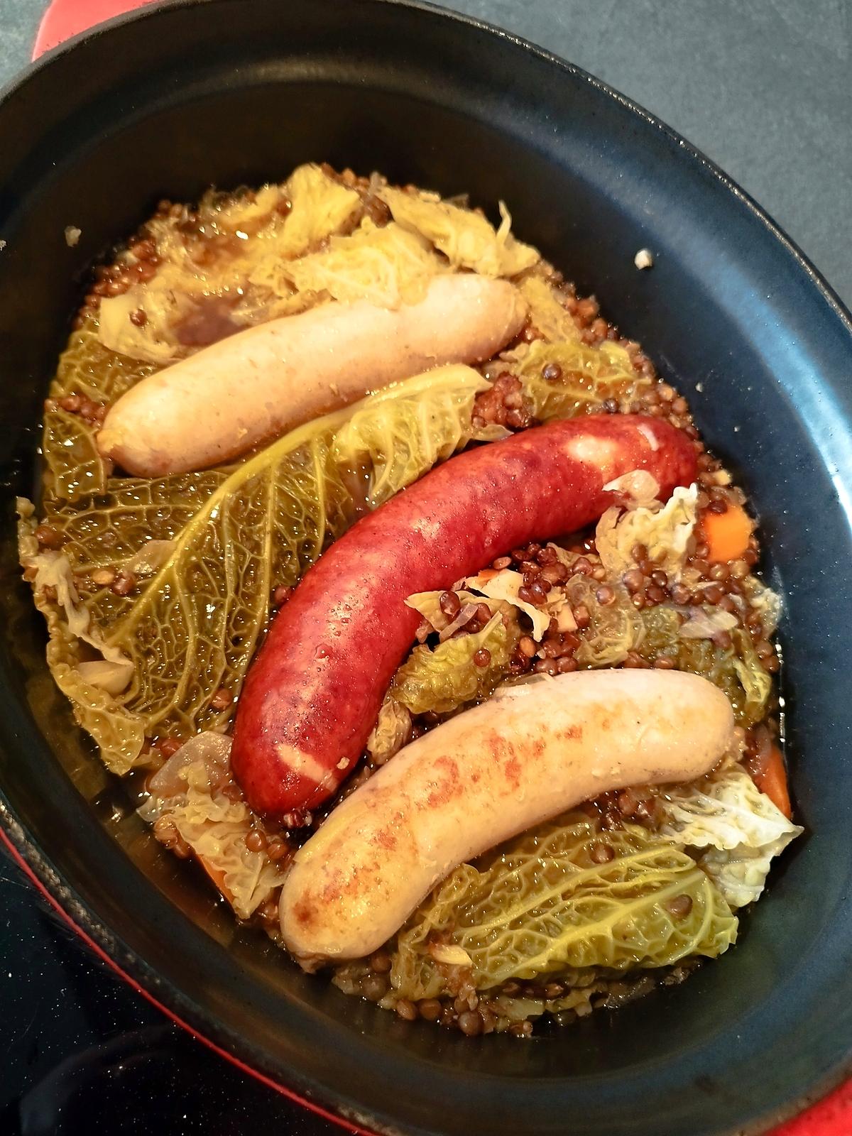 recette Saucisses au chou,  lentilles,  carottes
