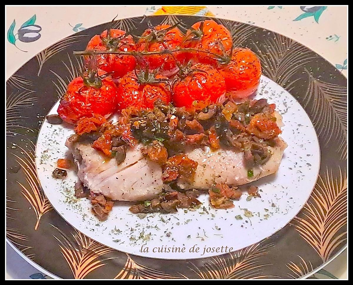 recette dos de colin, brunoise d'olive et de tomates confites