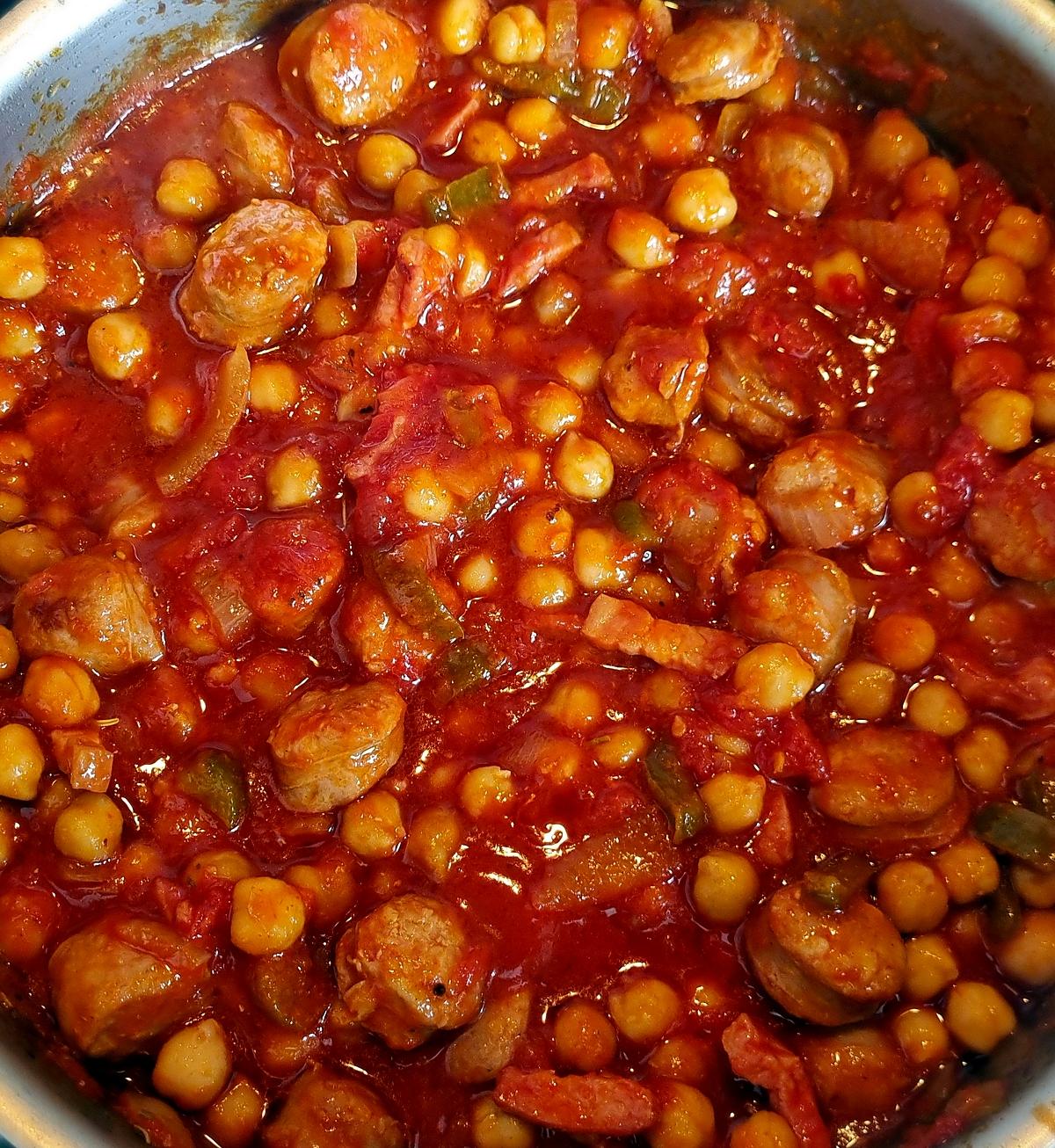 recette Pois chiches a la saucisses de Toulouse