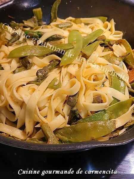 recette Tagliatelles aux pois gourmands et asperges vertes
