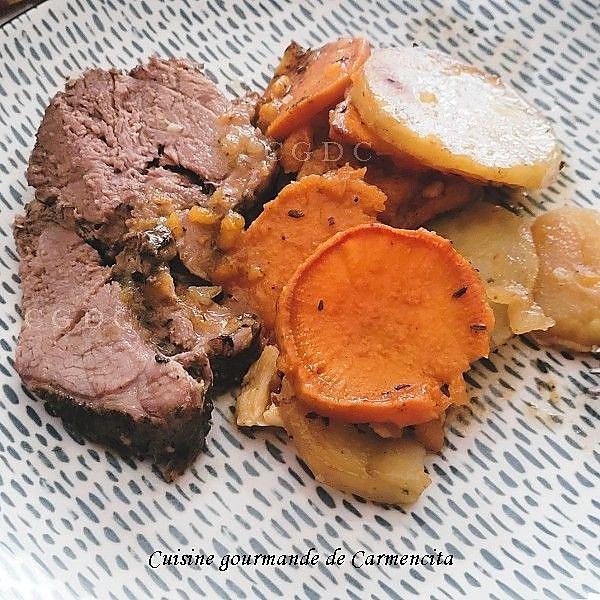 recette Gigot d'agneau raccourci patates douce et pommes de terre
