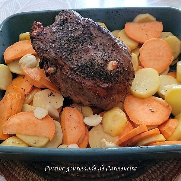 recette Gigot d'agneau raccourci patates douce et pommes de terre