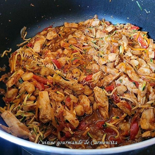 recette Vermicelles de riz sautés aux légumes poulet et crevettes