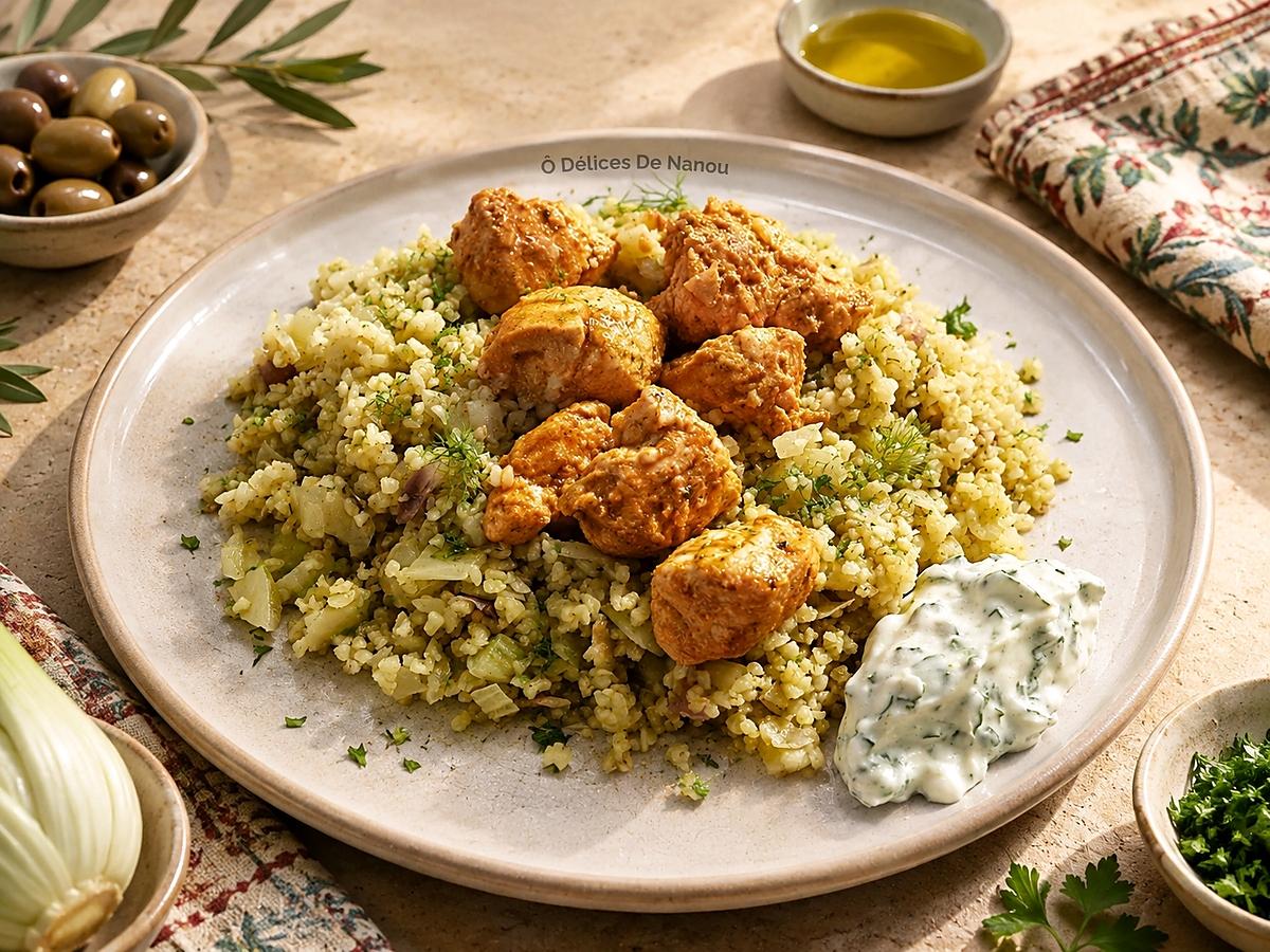recette Chich taouk au boulgour / fenouil et sa sauce libanaise