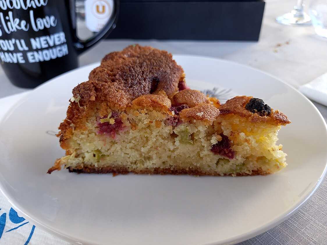 Gâteau amandes rhubarbe et framboises