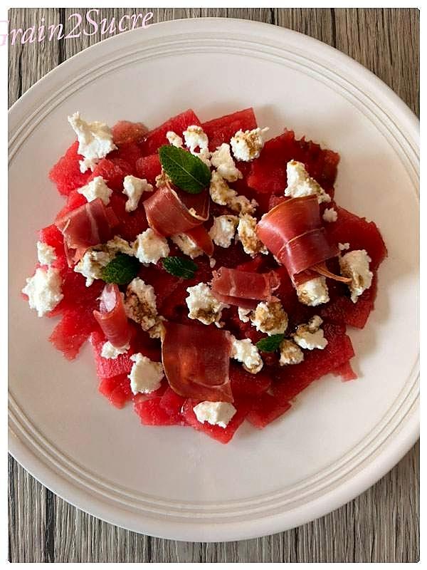 recette  Pastèque, Chèvre & Jambon de Parme