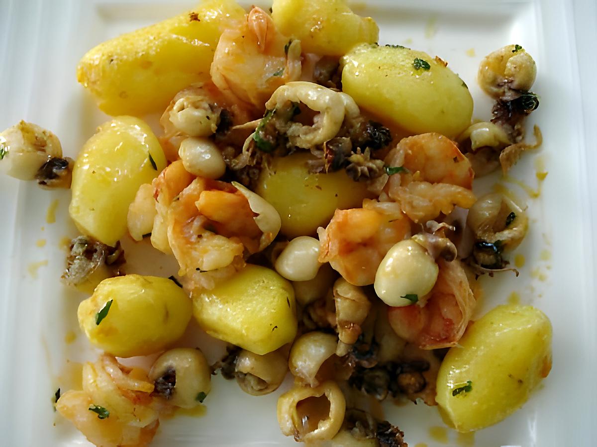 recette Seiches Gambas,Pommes de terre Nouvelles