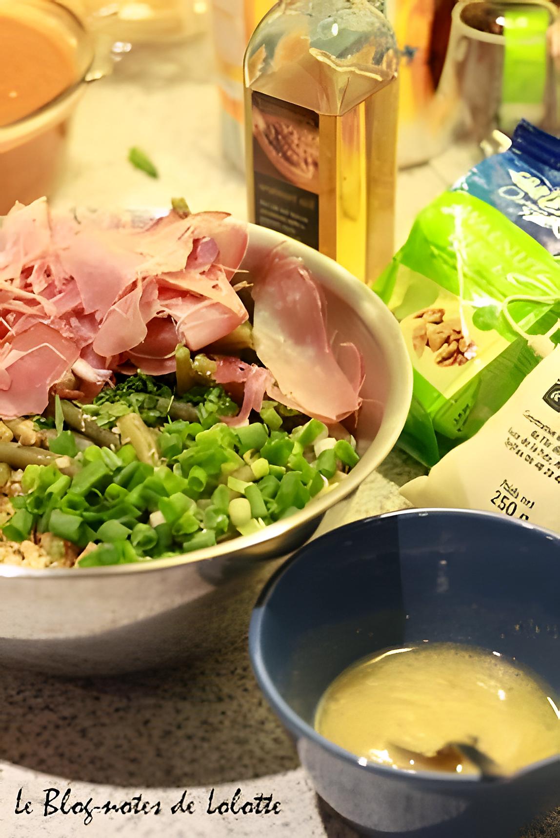 recette Salade aux haricots verts, jambon cru et noix