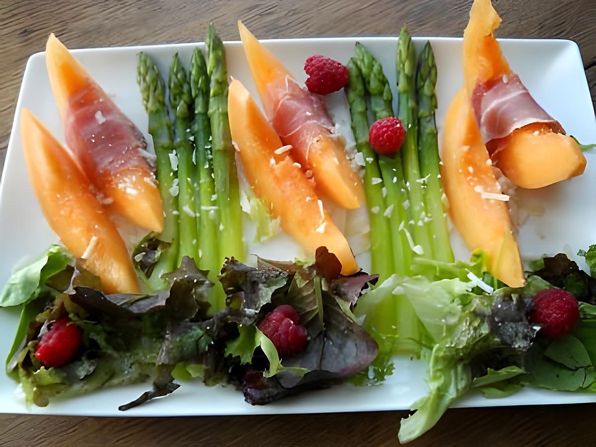 recette Salade de melon et asperges vertes à la framboise