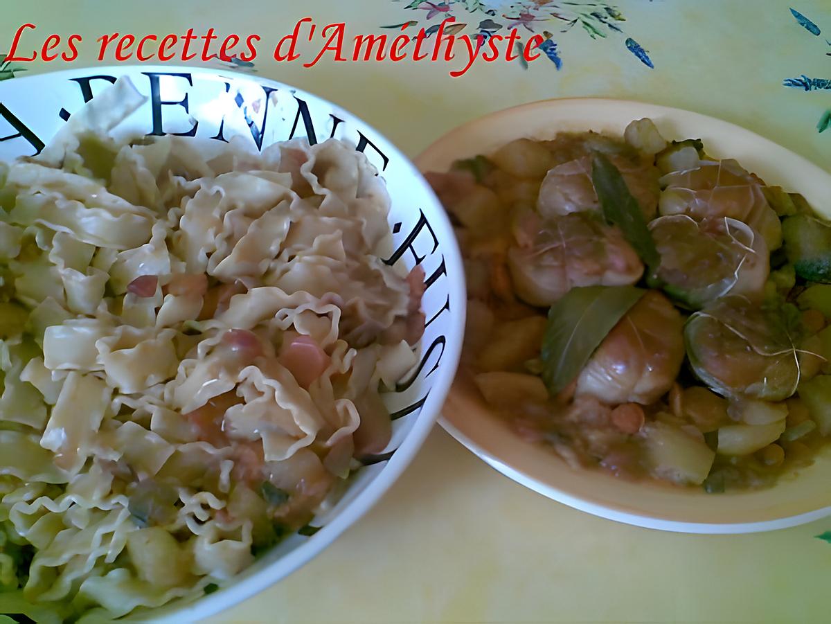 recette PAUPIETTES DE DINDONNEAU/MAFALDINE ARROSEES DE SAUCE TOMATE AUX PETITS LEGUMES