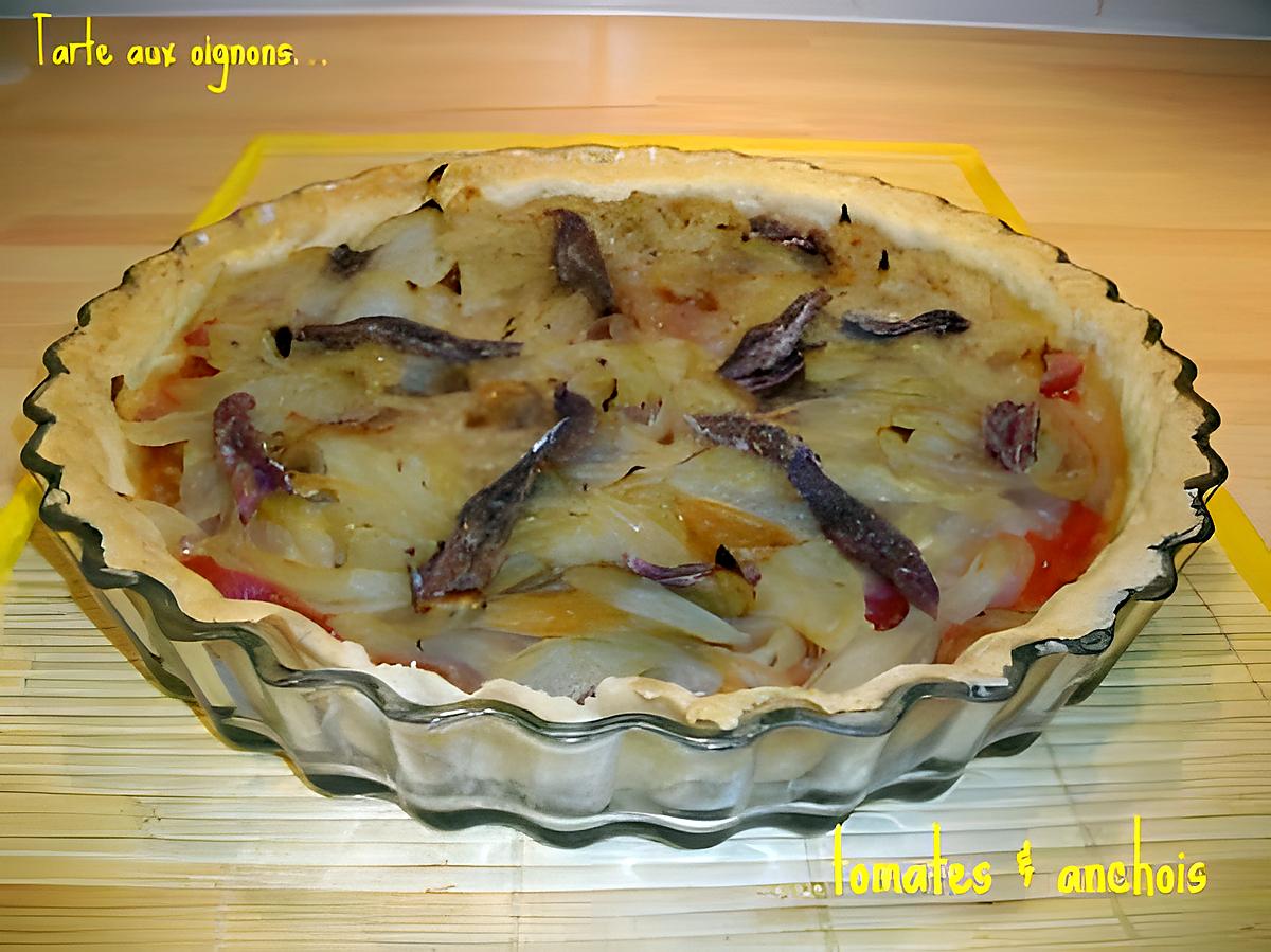 recette tarte aux oignons, tomates & anchois