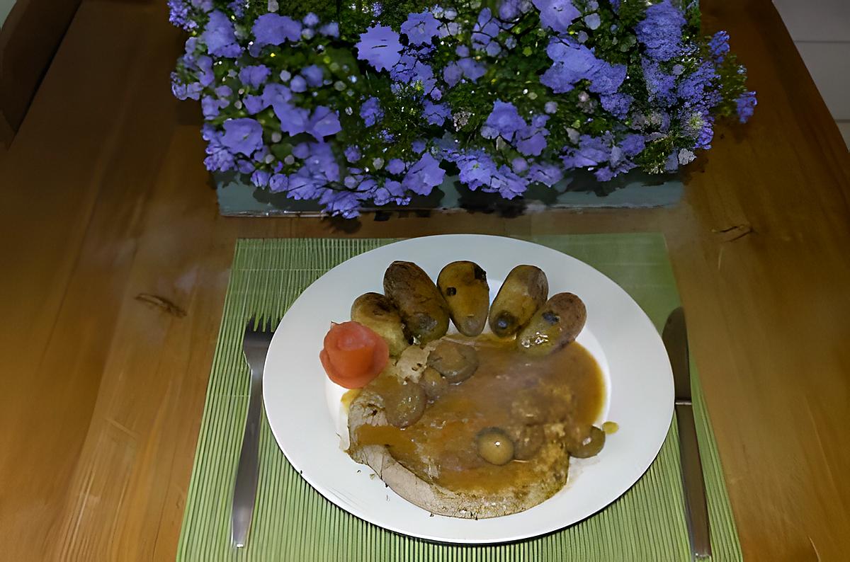 recette beefteak aux champignons et grenailles rissolées.