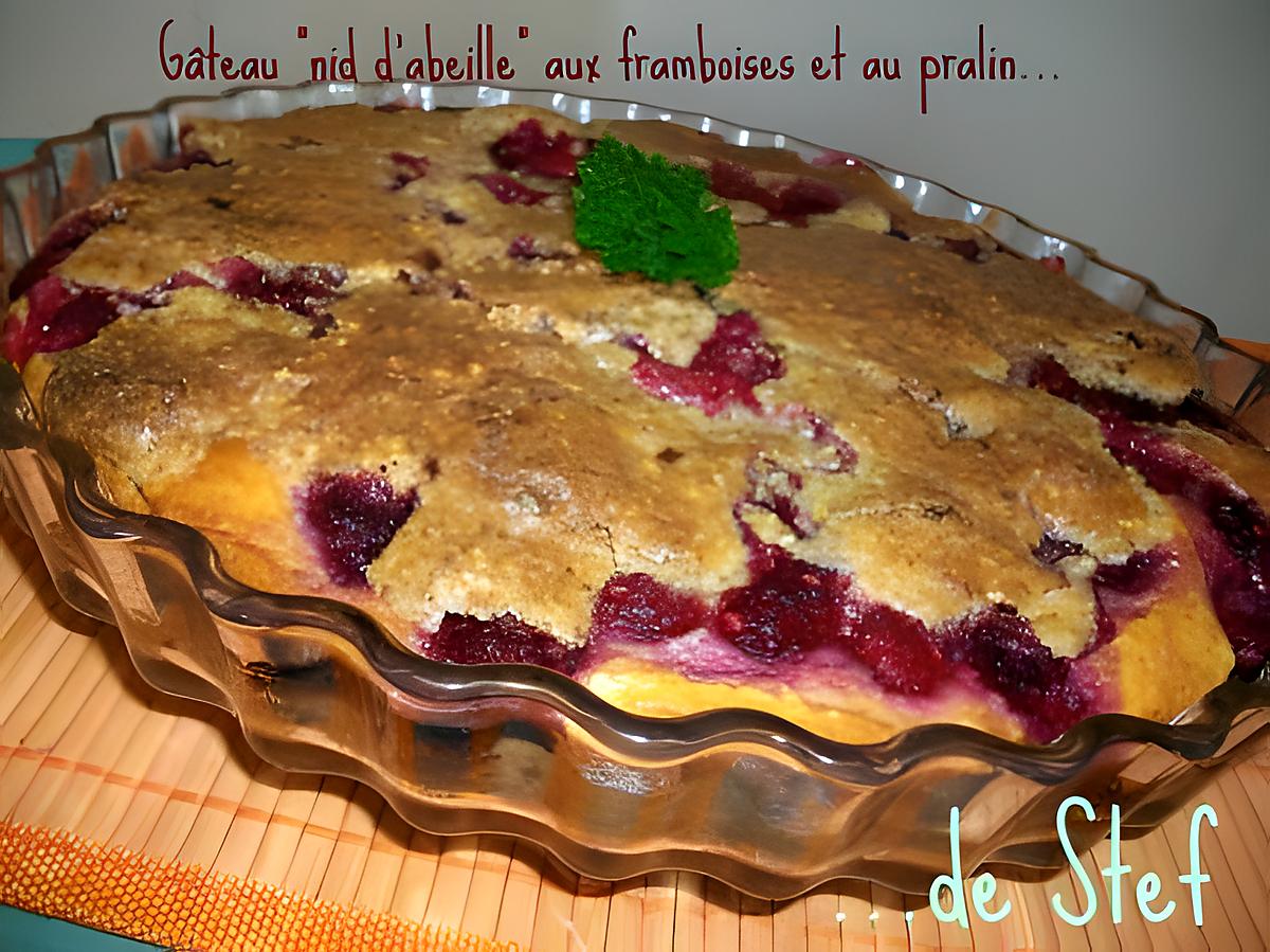 recette Gâteau "nid d'abeille" aux framboises & pralin