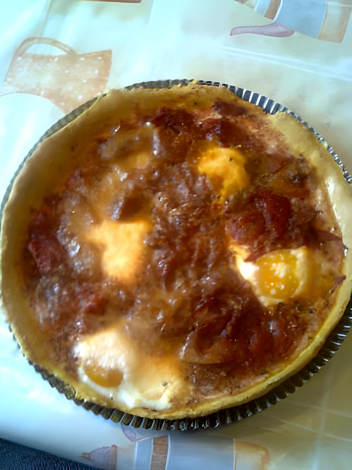 recette TARTE A LA SAUCE TOMATE AU JAMBON ET OEUFS