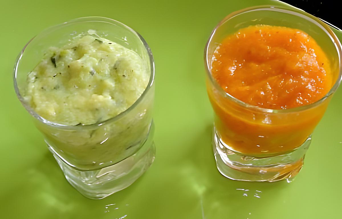 recette DUO PUREE POMMES DE TERRE COURGETTES ET CAROTTES PIQUILLOS TOMATE.