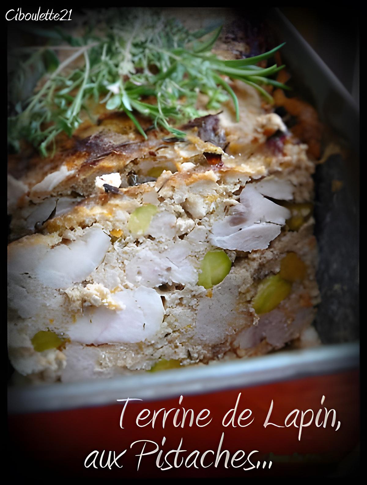 recette TERRINE DE LAPIN, PISTACHES ET ZESTES D'ORANGES