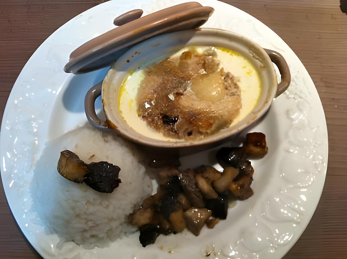 recette Mini-cocotte de sole et saint-jacques avec son riz accompagné de sa poêlée de cèpes.