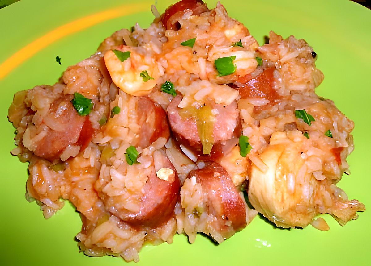 recette JAMBALAYA AU POULET ET SAUCISSES