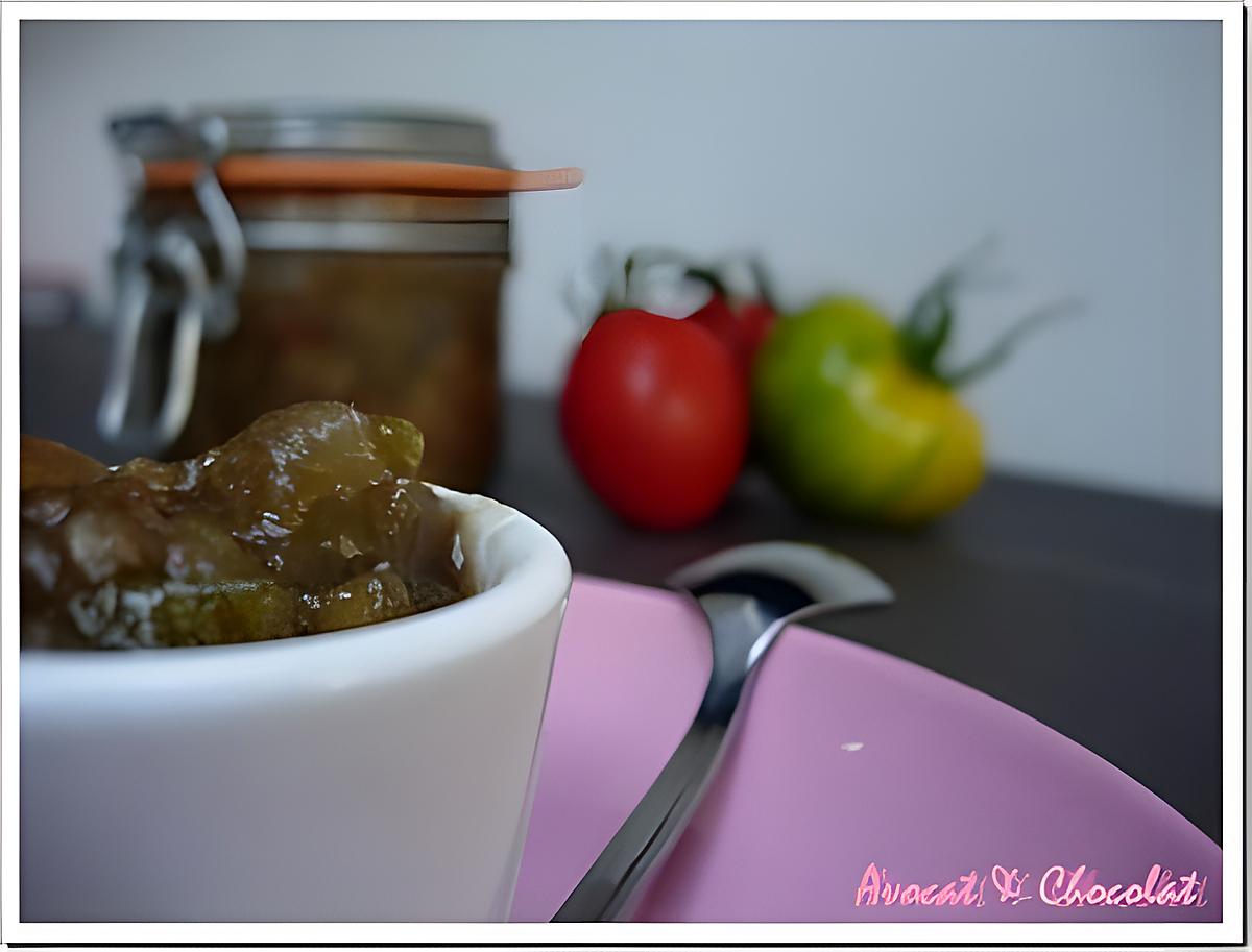 recette ** Chutney de pomme & tomate verte "green zebra" au gingembre légèrement pimenté **