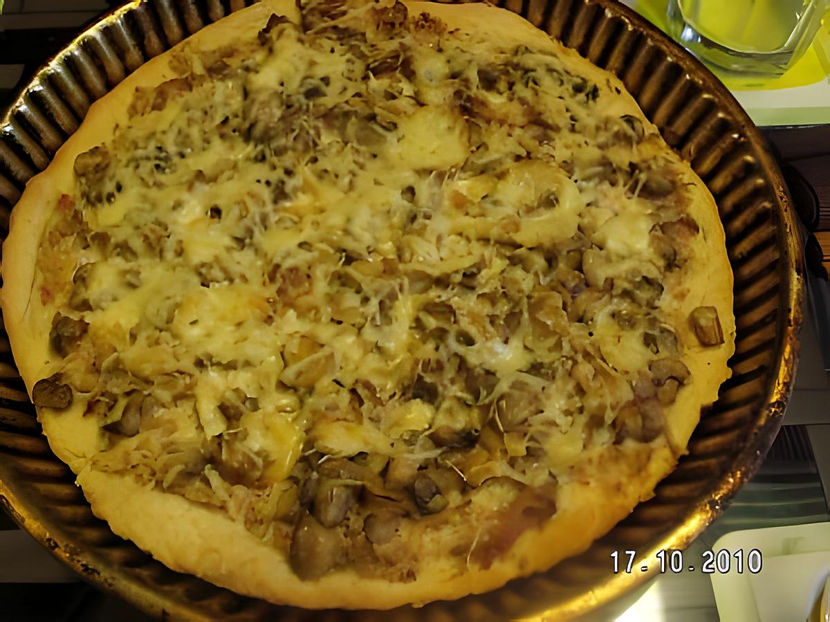 recette Pizza champignons / poullet (restes de poulet)