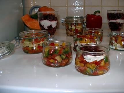 recette Farandoles de verrines aux poivrons et aux betteraves/ricotta