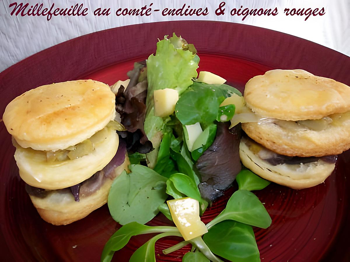 recette Millefeuille au comté-endives & oignons rouges