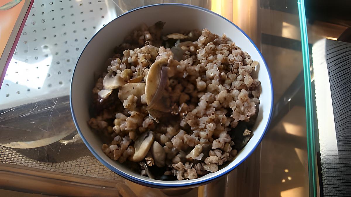 recette Kacha aux champignons et aux oignons