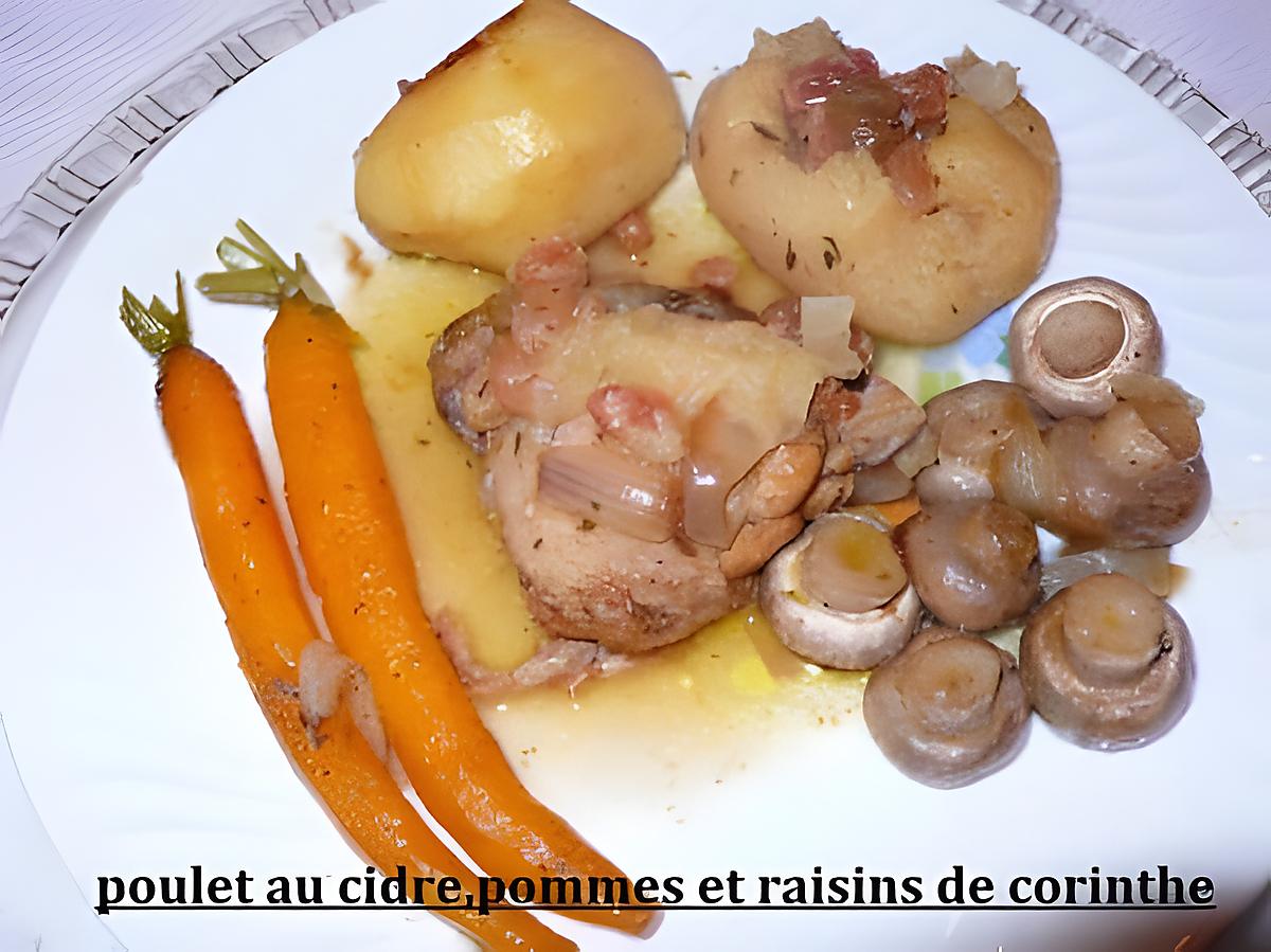 recette poulet au cidre, pommes et raisins de corinthe