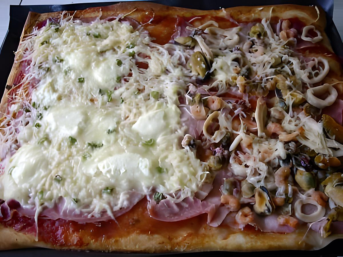 recette PIZZA AUX FRUITS DE MER ET FROMAGES