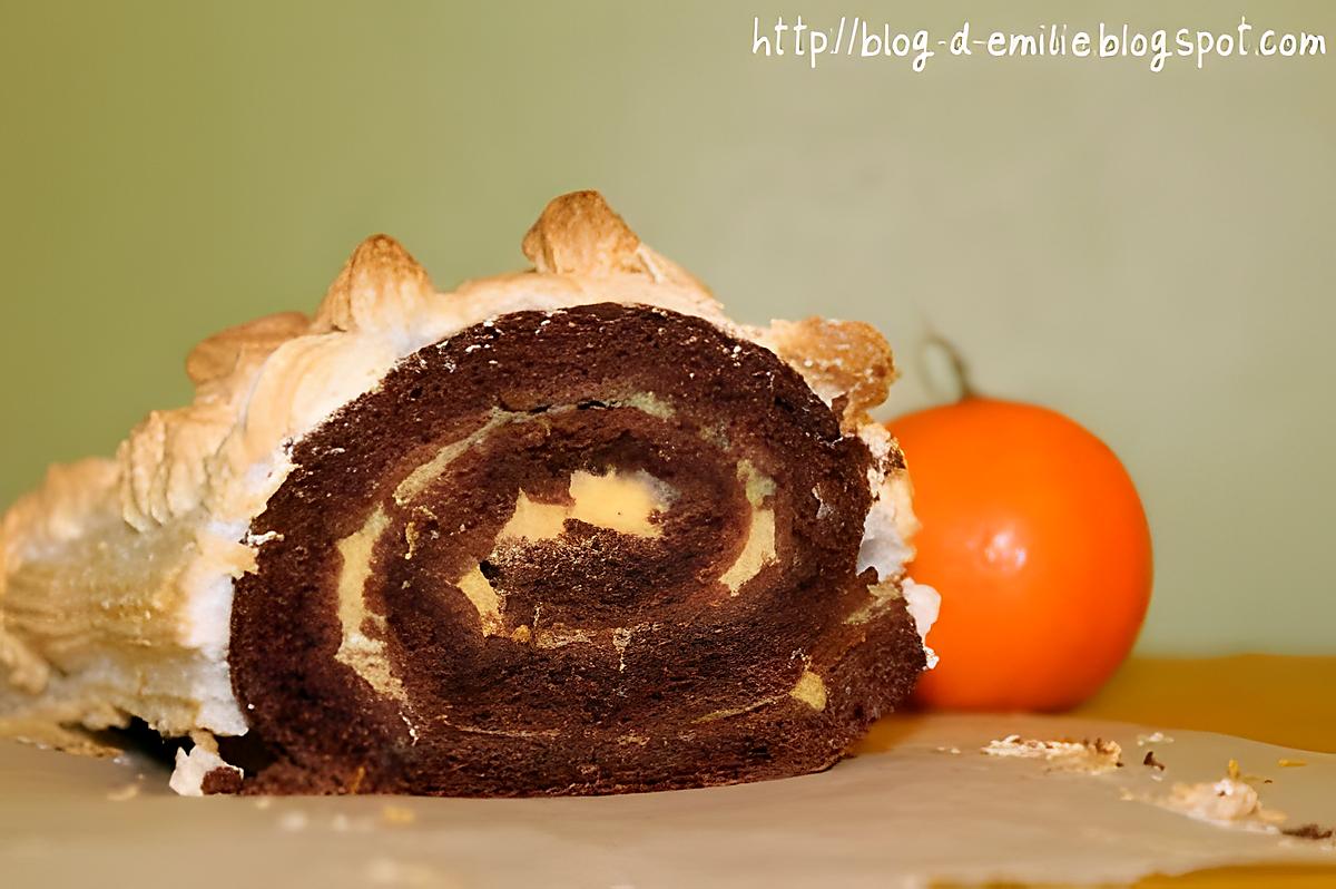 recette Bûche meringuée au chocolat et à la crème de de clémentine