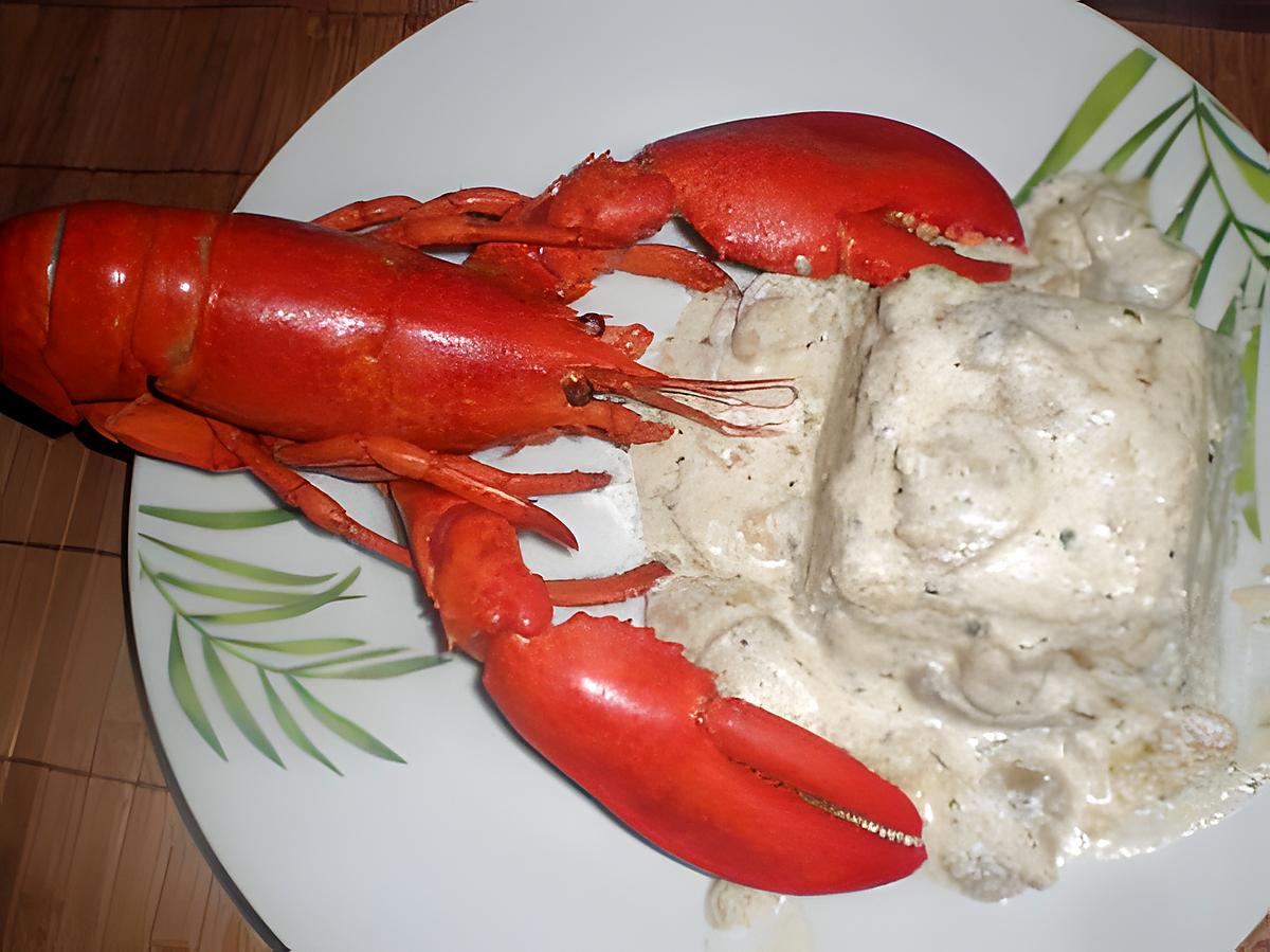 recette HOMARD  SAUCE CHAMPIGNONS