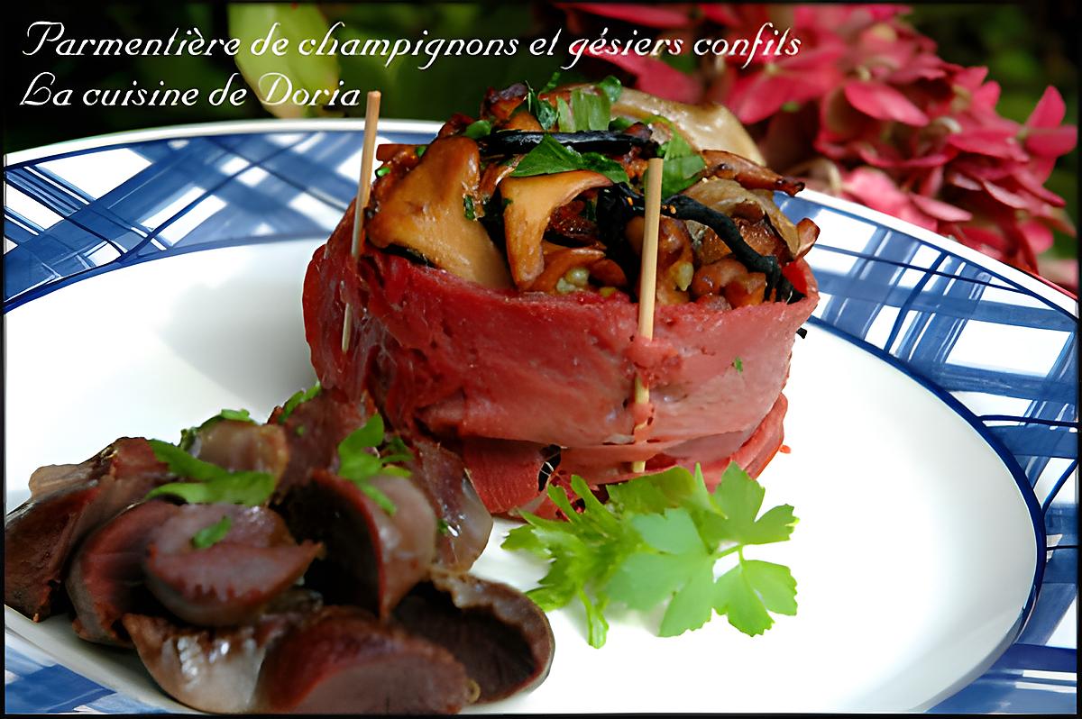 recette Parmentière de champignons et gésiers confits