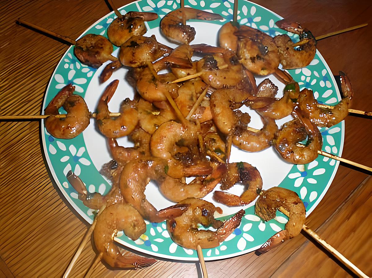 recette apéritif dinatoire brochettes de crevettes