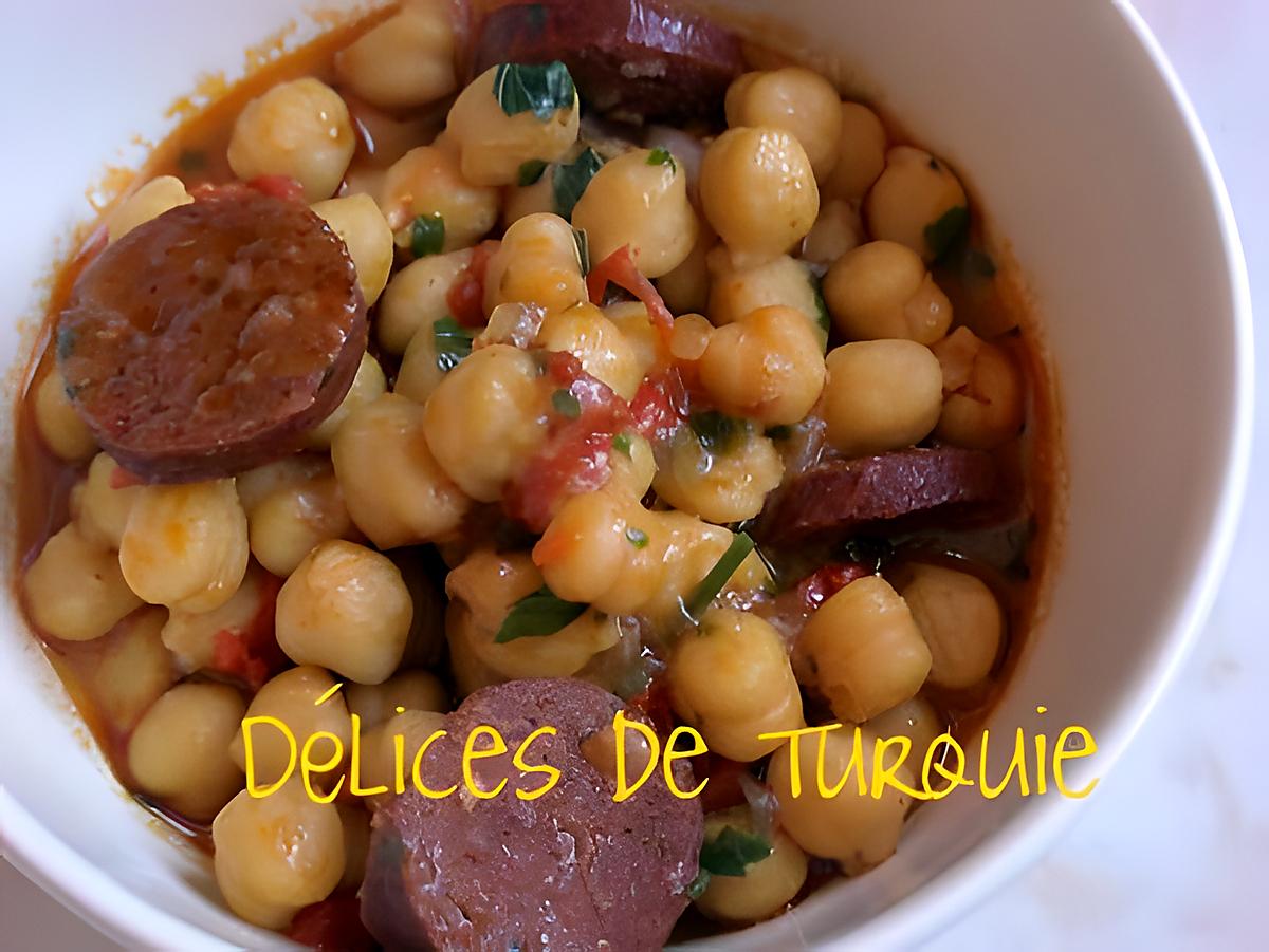 recette Pois chiches au sucuk turc (ou chorizo)