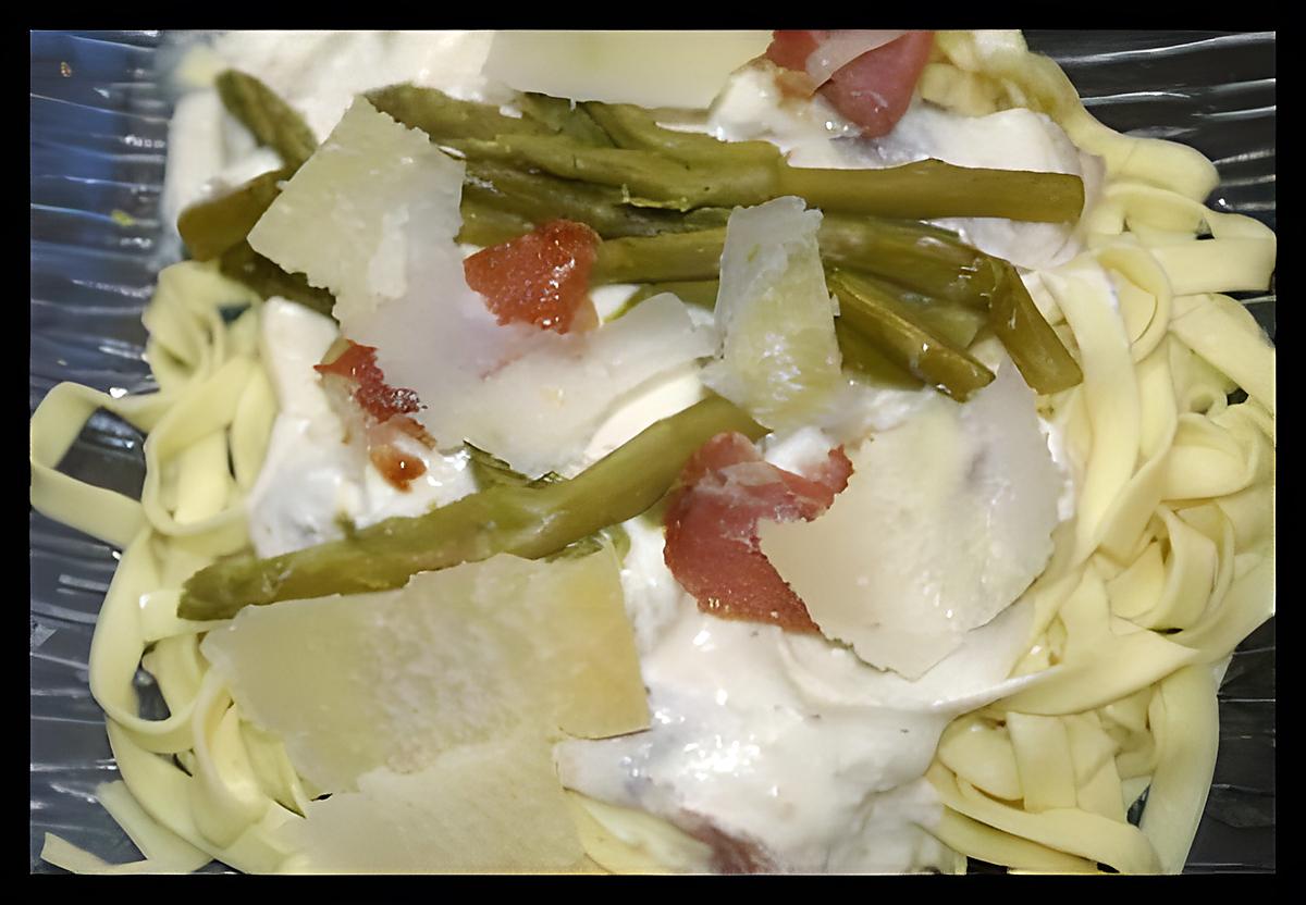 recette TAGLIATELLE SAUCE AUX ASPERGES VERTES ET JAMBON SEC