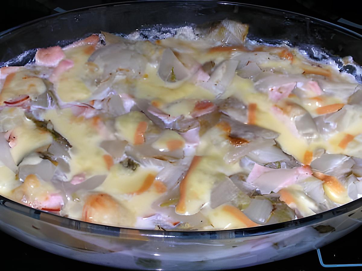 recette Gratin d'endives au blanc de dinde et raclette